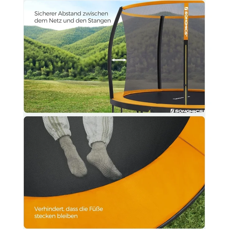 Songmics Trampolin mit Leiter, Sicherheitsnetz und gepolsterten Stangen, Stahl orange, Ø 305 cm – Bild 4