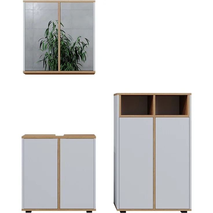 Badmöbel-Set Didi Weiß/Artisan 3 Teile, Midischrank mit 2 Türen Vicco – Bild 1