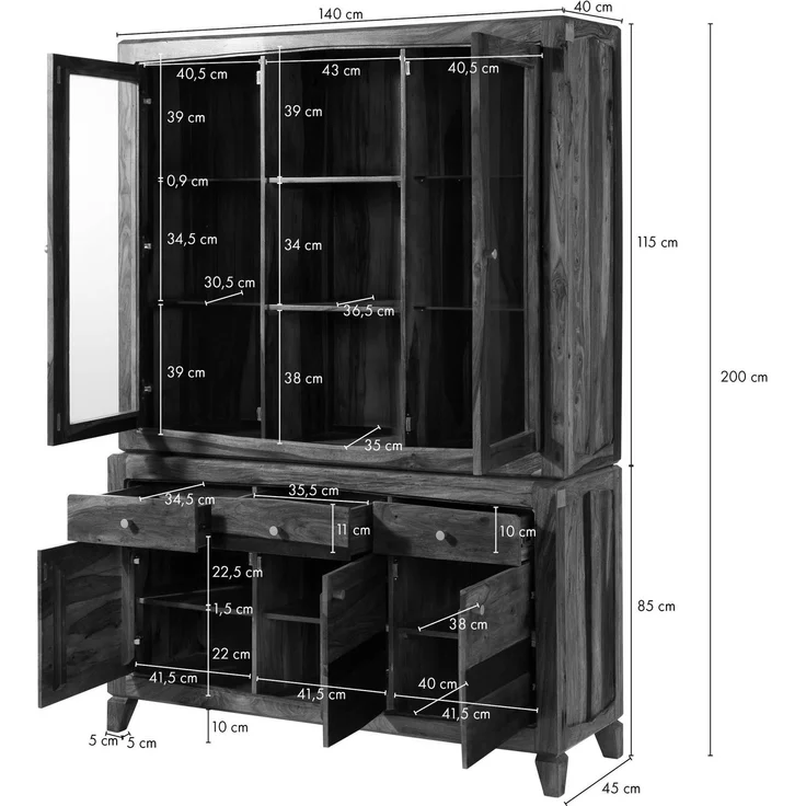 Buffet Sheesham 140 x 45 x 200 dunkelbraun lackiert ANCONA #245 – Bild 8