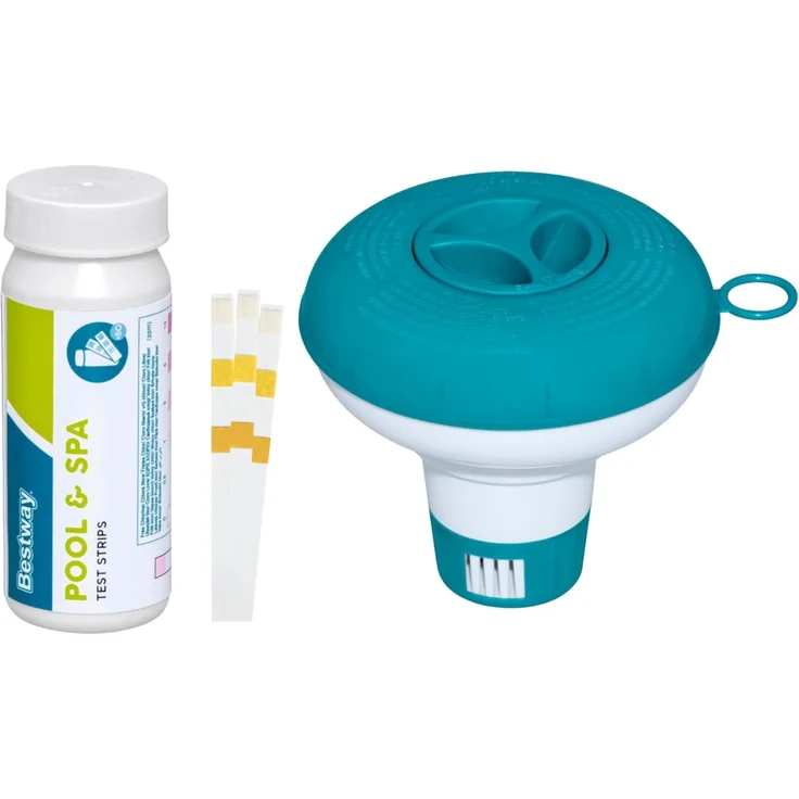Bestway | Poolpflege Starter Set | Dosierschwimmer Mini 12,5 cm Ø inkl. 50er Teststreifen | Dosierung & Messung von freiem Chlor, pH-Wert & Gesamtalkalität | Poolwasser sauber & kristallklar – Bild 1