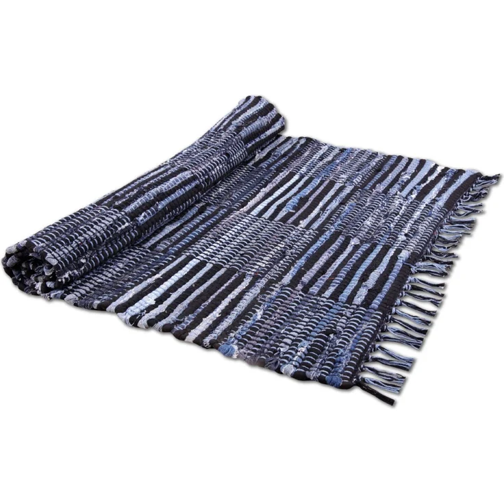 Teppich Läufer Matte Unterlage Vorleger Fußabtreter, breite Auswahl an modernen Fleckerl- und Baumwollteppichen (160x230cm / Jeans Check) – Bild 3