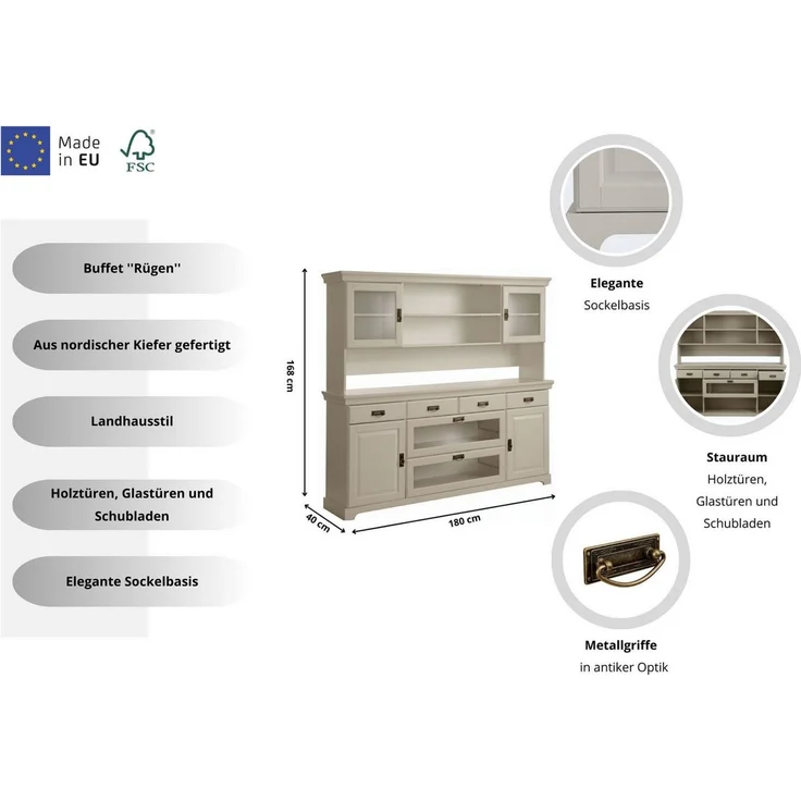 OTTO home Buffet Rügen FSC® zertifiziertes Massivholz, im Landhausstil – Bild 3