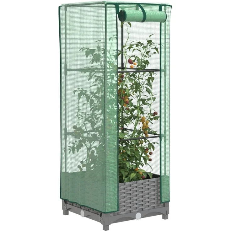vidaXL Hochbeet mit Gewächshaus-Aufsatz Rattan-Optik 40x40x123 cm 4015851 – Bild 1