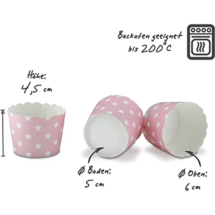 Frau WUNDERVoll Muffinform Muffin Backformen, klein Durchmesser 5 cm, rosa mit weissen Sternen, (25-tlg) – Bild 2