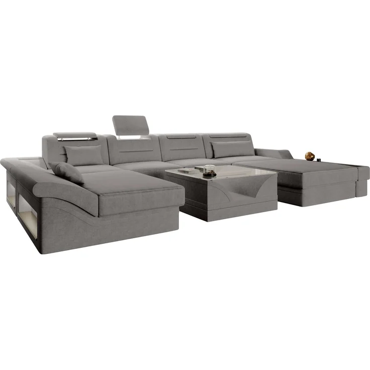 Sofa Dreams - Wohnlandschaft Monza U Form Stoffsofa - Samtstoff - Grau - Rechts – Bild 1