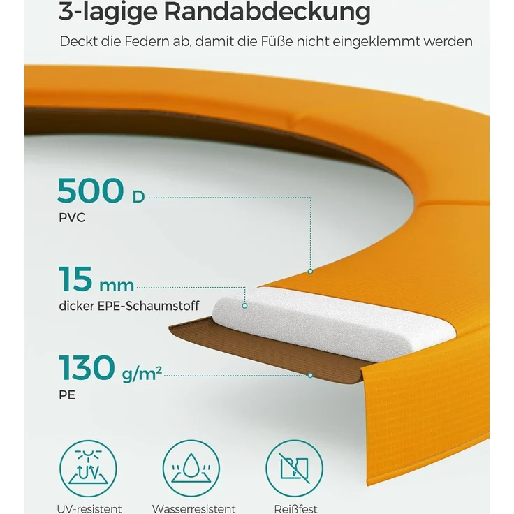 Songmics Trampolin mit Leiter, Sicherheitsnetz und gepolsterten Stangen, Stahl orange, Ø 305 cm – Bild 6