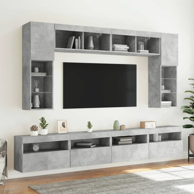 2 pcs TV-Wandschrank, TV Hängeboard mit LED-Leuchten. Betongrau 60x30x40 cm – Bild 6