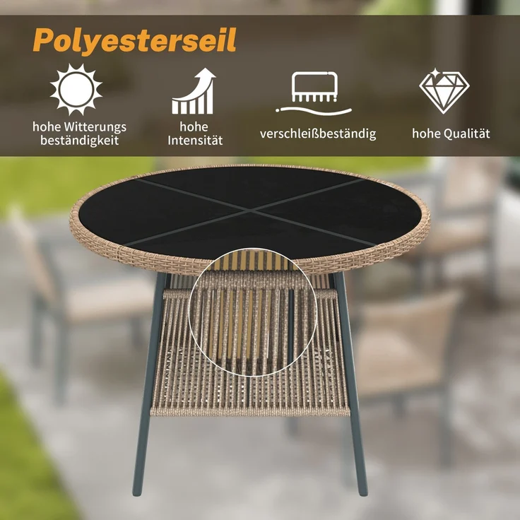Gartenlounge-Set mit rundem Glastisch und 4 Stühlen, 5-teilig, Loungeset, Essgruppe für Garten – Bild 3