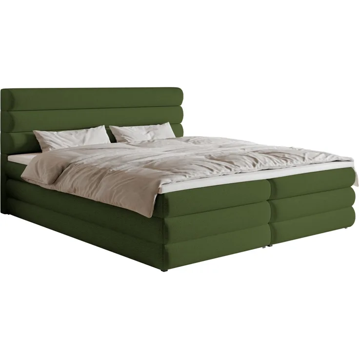 Selsey 'Alegre' Boxspringbett mit Bettkasten, olivgrün, 140x200 cm