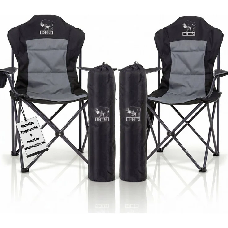 BigDean Faltstuhl 2 Stück Luxus Campingstuhl Faltbar 160 KG Belastbarer Hochlehner (Set, 2 St), Verstärkt & Pulverbeschichtet, 160kg Tragkraft, Extra Hohe Rückenlehne – Bild 1