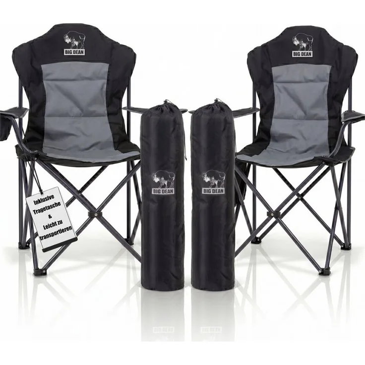 BigDean Faltstuhl 2 Stück Luxus Campingstuhl Faltbar 160 KG Belastbarer Hochlehner (Set, 2 St), Verstärkt & Pulverbeschichtet, 160kg Tragkraft, Extra Hohe Rückenlehne