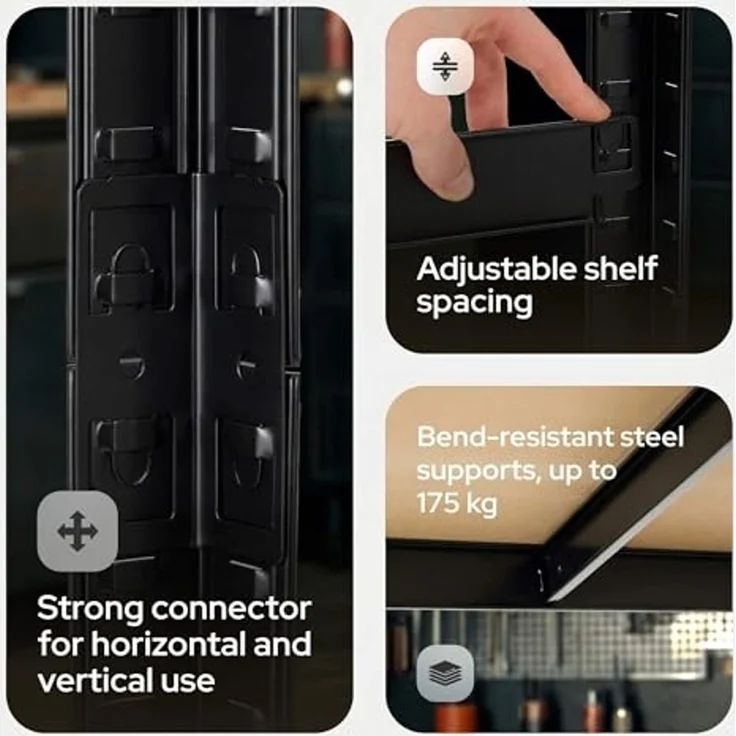 Arebos Schwerlastregal Kellerregal Steckregal Lagerregal 180 x 90 x 40 cm, Set 2-tlg. – Bild 7