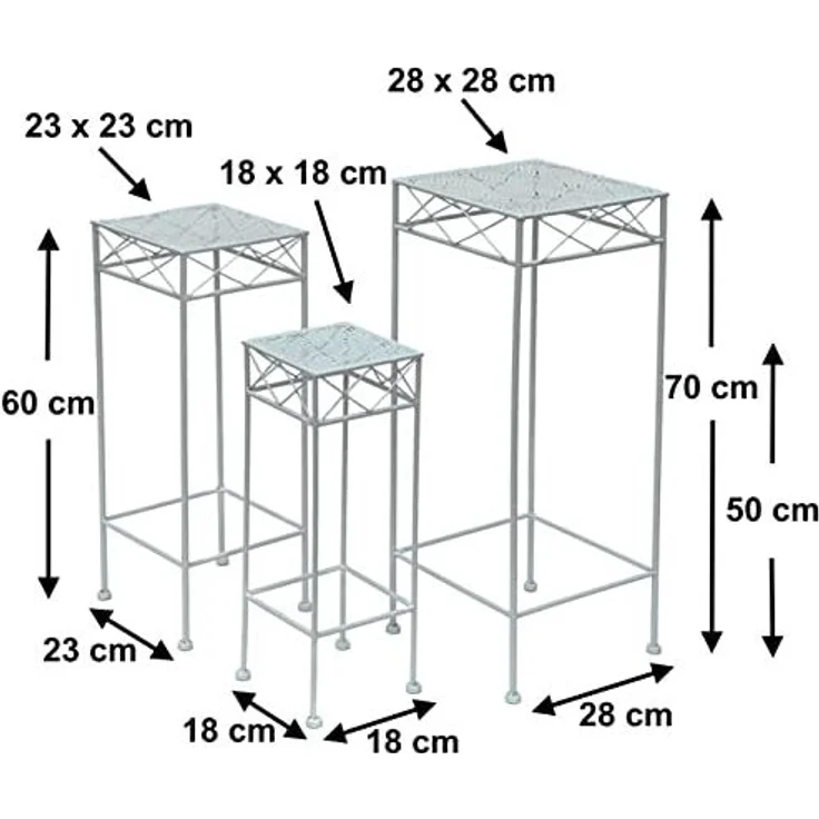 DanDiBo Blumenhocker Weiß Metall Eckig Blumenständer 96314 3er Set Beistelltisch Blumensäule Modern Pflanzenständer Pflanzenhocker – Bild 2
