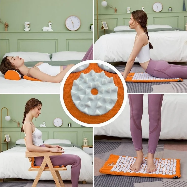 Montegoni Akupressurmatte mit Kissen für Massage & Schmerzlinderung, Shakti Matte Original (mit Praktische Tragetasche, Akupressur Set für Entspannung, Stimulation und Meditation), Stimulierende Spitzen, Entspannung, Schmerzlinderung – Bild 2