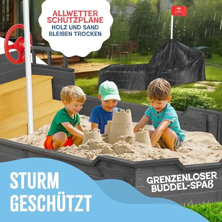 KIDIZ® Sandkasten Ahoi - Piratenschiff, Holz Anthrazit, 195 x 94 x 136 cm – Bild 7