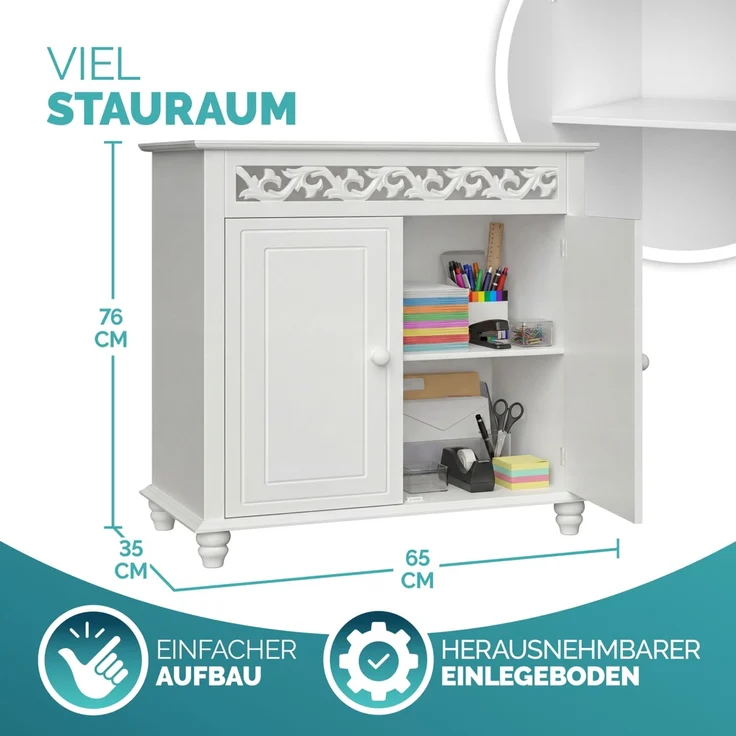Casaria Kommode Sideboard Schrank Jersey 2 Türen Weiß – Bild 2