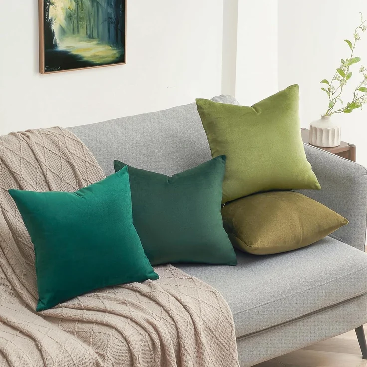 Topfinel Kissenbezug 40x40 Samt 4er Set grün Sofakissen Zierkissen deco 40x40cm – Bild 2