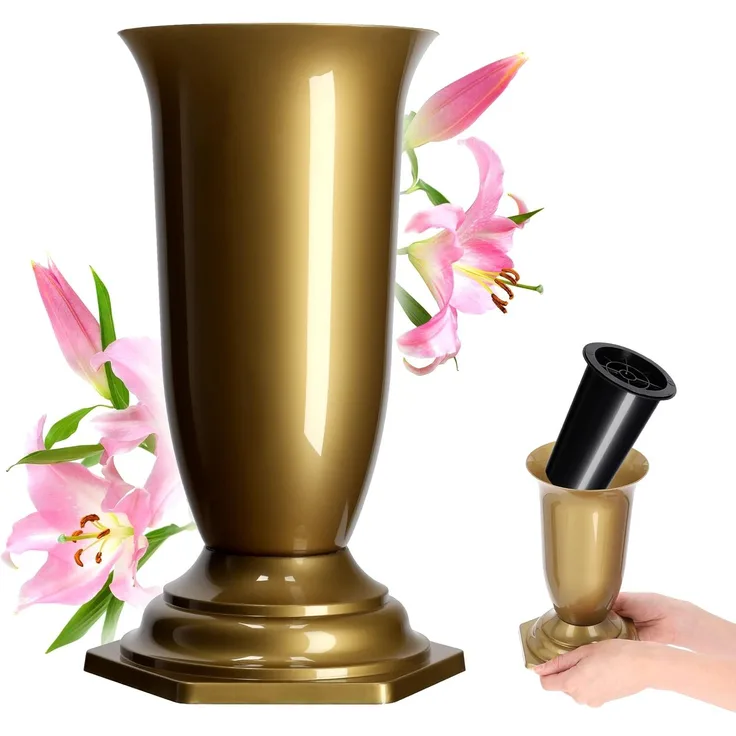 KADAX Vase, Fläschchen für Friedhofsgrab, goldener Grabstein, 29 cm