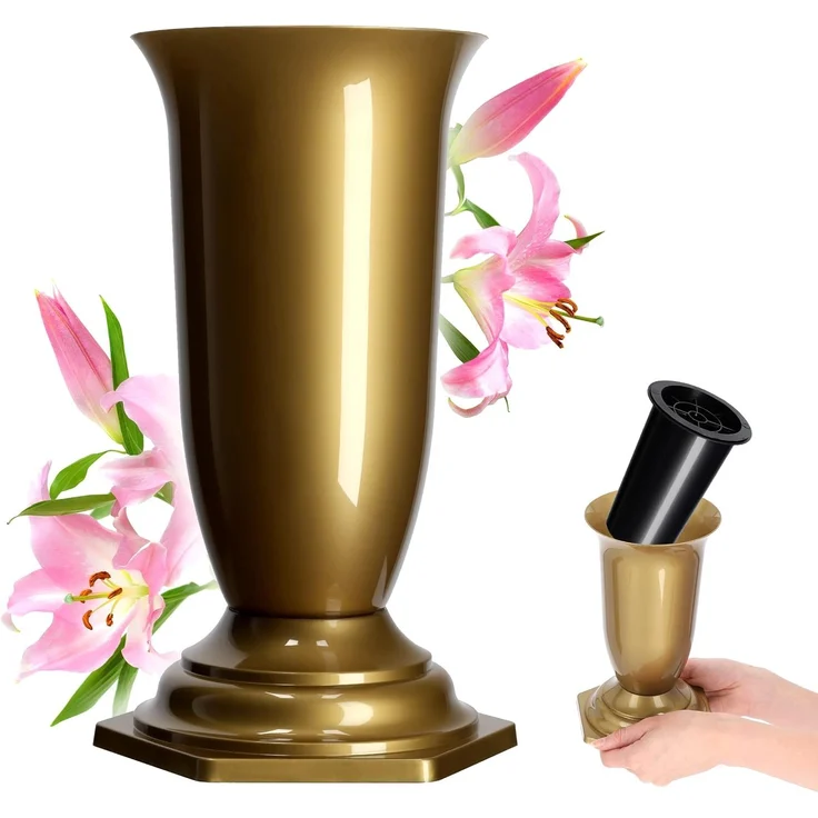 KADAX Vase, Fläschchen für Friedhofsgrab, goldener Grabstein, 29 cm – Bild 1
