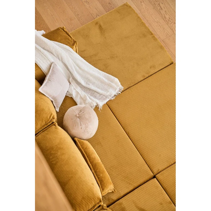 Ecksofa mit Schlaffunktion, 300 cm, Senfgelb | 100% Gerippter Plüschstoff, Abnehmbarer Bezug, 4 Kissen inklusive | Pfotenfreundlich & Stilvoll – Bild 7