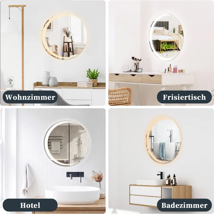 ZMH Runder Badezimmerspiegel mit Beleuchtung – 60 cm runder Wandspiegel LED IP44 runder Badezimmerspiegel mit Touch-Schalter und Antibeschlagfunktion – Bild 8