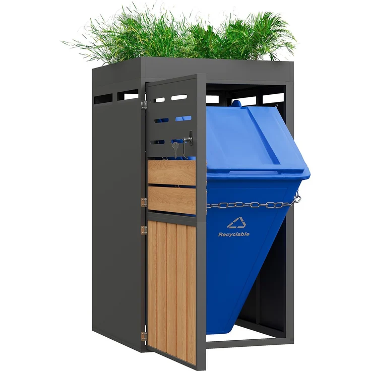 Flieks Outdoor Mülltonnenbox mit Pflanzablage, Einzelne 66×80×128 cm, 1-türiger Outdoor Aufbewahrungsschrank aus Stahl, anthrazit – Bild 9