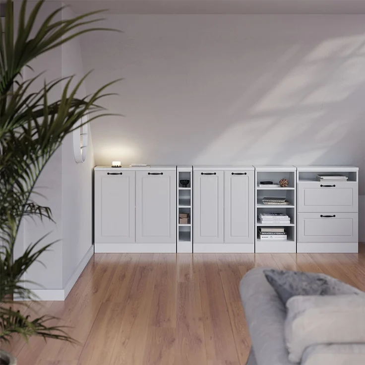 Küchenschrank für Dachschrägen R-Line Weiß Landhaus 60 cm mit 2 Schubladen, Schrankkorpus 60 cm Tiefe Vicco – Bild 5