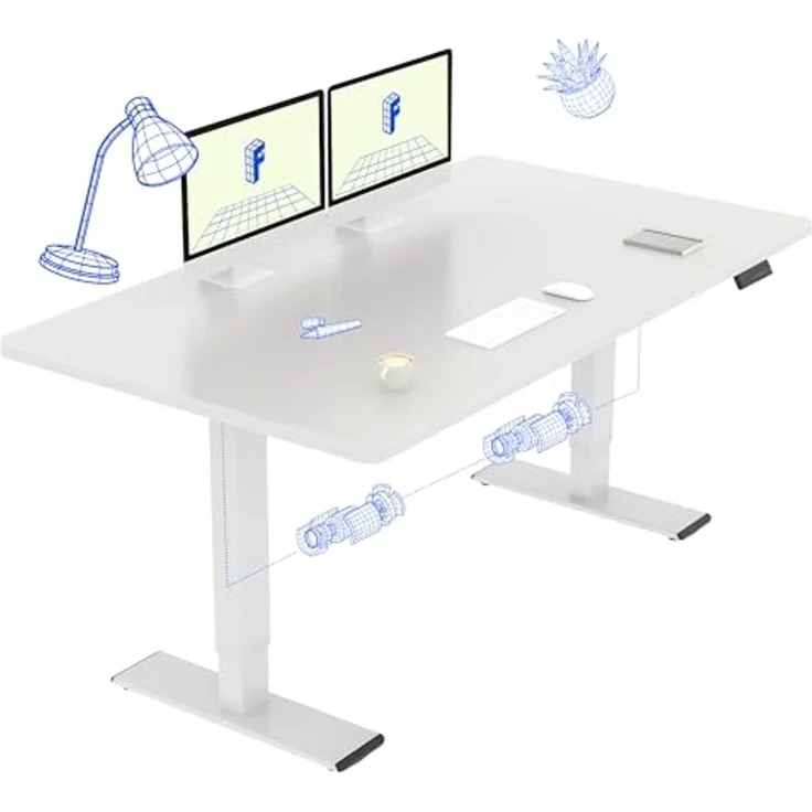 FLEXISPOT Höhenverstellbarer Schreibtisch Basic Plus 140x70 cm-Tischgestell höhenverstellbar elektrisch mit 2 MOTOREN,Memory-Handsteuerung-Sitz-Stehpult (Weiß) – Bild 1