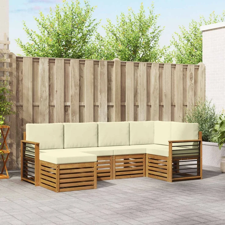 vidaXL Outdoor-Sofagarnitur 6 stk. 5-Sitzer Natur und Creme 3375100 – Bild 1