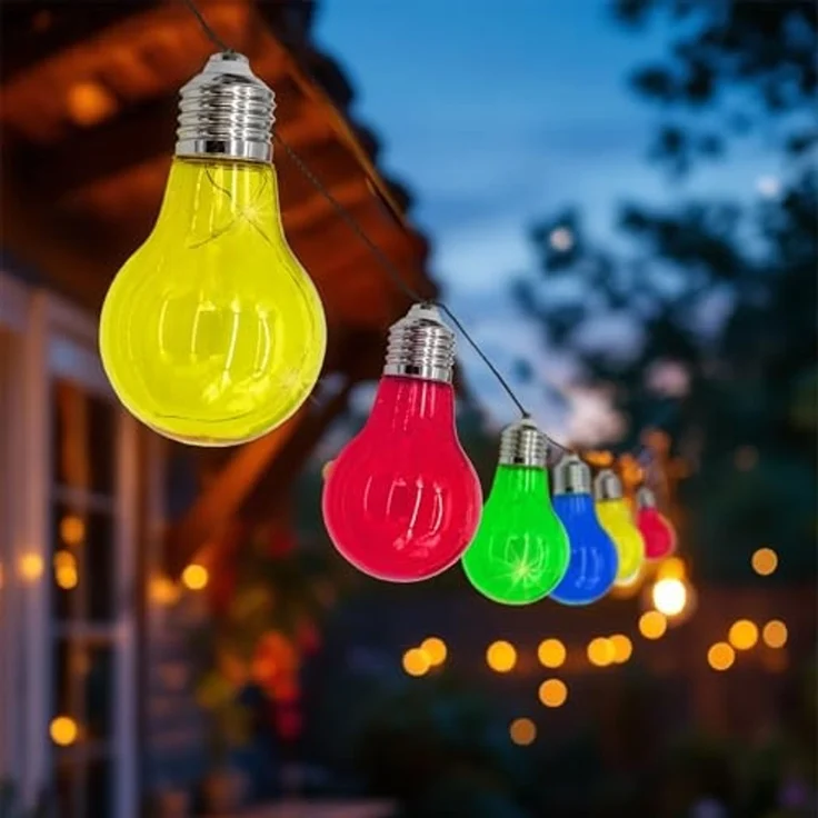 Spetebo LED-Lichterkette Solar mit 10 bunten LED Glühbirnen, 10-flammig, 450 cm lang - Garten Dekobeleuchtung mit farbigen Lampen – Bild 1