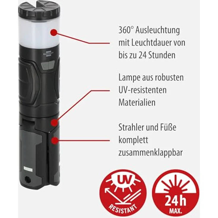 Brennenstuhl Akku LED Outdoor Lampe UL 400 AT, 400lm, IP44, 24h Leuchtdauer, dimmbar, Farbtemperatur einstellbar, Rotlicht, ausziehbar bis 1,03m, Powerbank, inkl. USB C Ladekabel – Bild 3