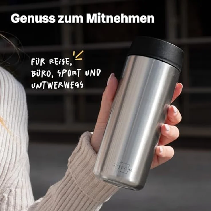 SILBERTHAL Thermobecher 350ml Edelstahl - Auslaufsicherer Kaffeebecher to go mit Keramik - Coffee Cup in Silber - Bis zu 6h warm – Bild 2