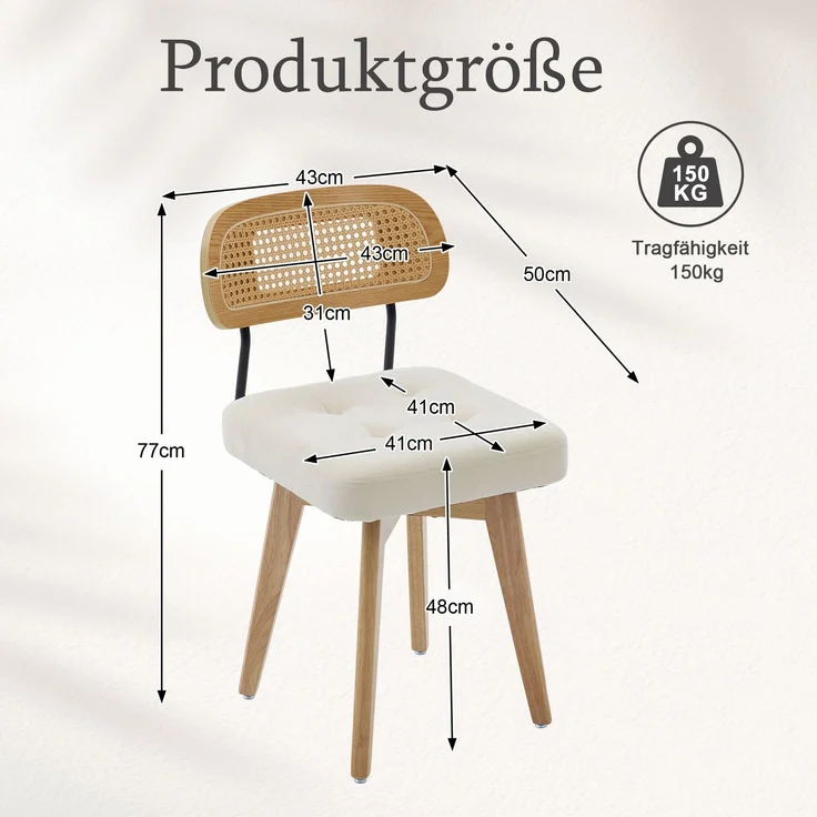 LVHOM 2er-Set Esszimmerstühle 360° Drehstuhl, Polsterstuhl in Rattan-Optik mit Chenille Kissen, stabiler Küchenstuhl mit Metallbeinen, Beige – Bild 7