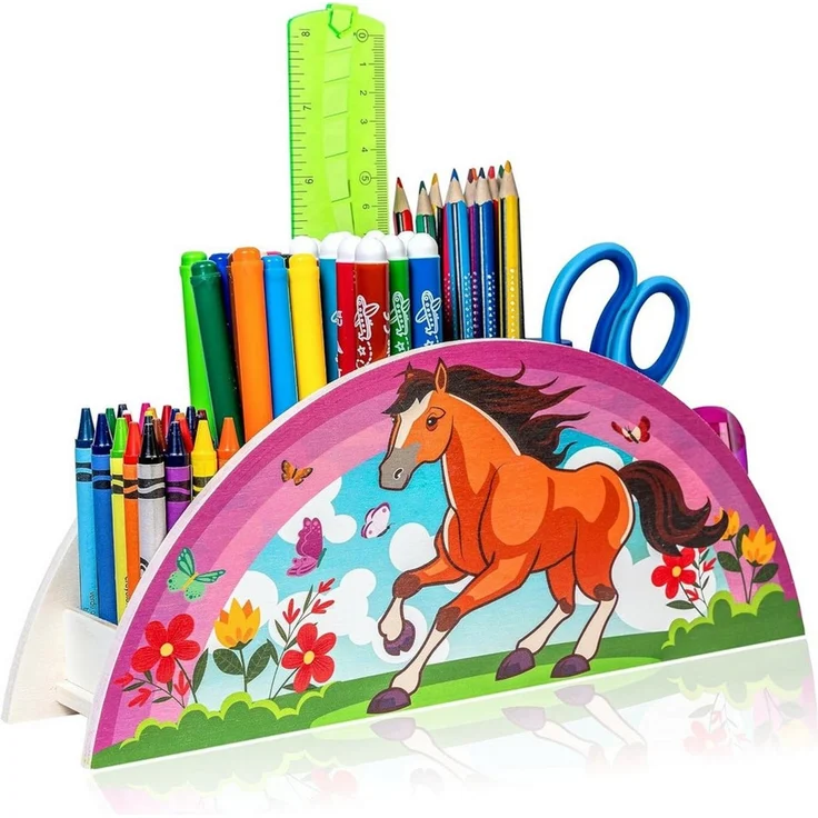 WAGOMA Stiftehalter aus Holz Schreibtisch Organizer mit farbenfrohen Motive pink – Bild 1