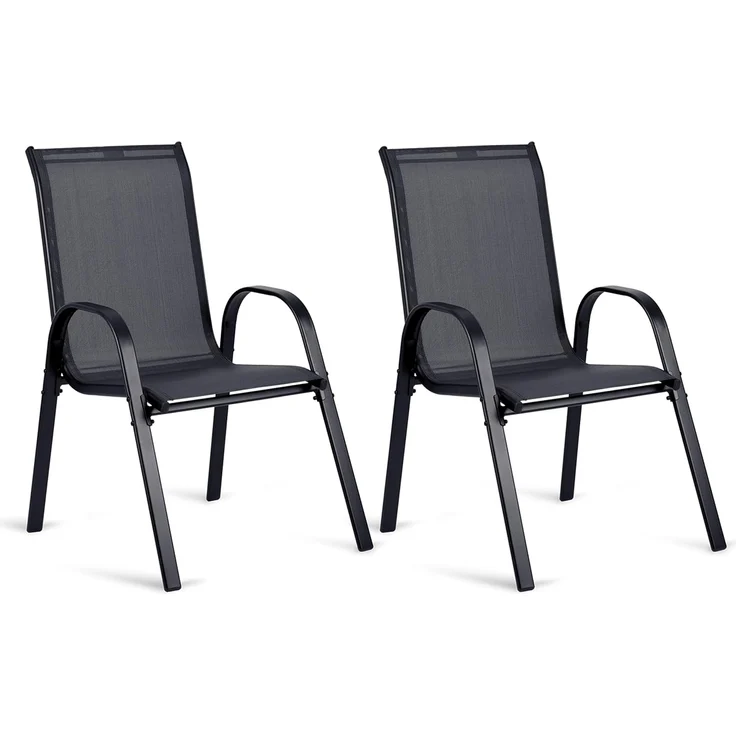 Sofotel Gartenstühle 2 Stück Stahl Pulverbeschichtet Textil Gartenmöbel Set Metall Schwarz – Bild 6