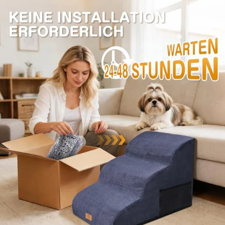 ZNM Hundetreppe – 3-stufige, wasserdichte Haustiertreppe für kleine Hunde, mit waschbarem Bezug und Reißverschluss, rutschfester Schwamm-Rampe, tragbar, auch als Katzentreppe nutzbar – Bild 10