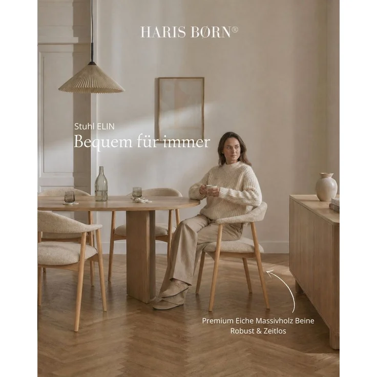 Haris Børn Esszimmerstuhl mit Armlehne ELIN (Massiv Eiche) - Polsterstühle für Esszimmer (Set, 2 St), Premium Esszimmer Stühle & Esstisch Stühle - Moderner Polsterstuhl – Bild 3