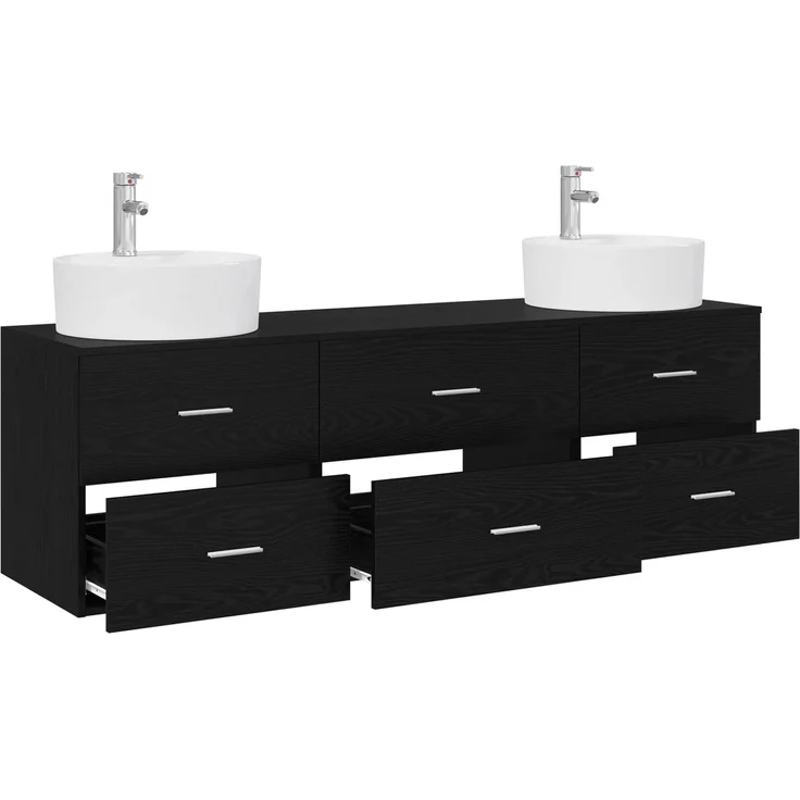 vidaXL Wandmontiertes Badezimmerschrank-Set 3 stk. Schwarz 3405868 – Bild 3