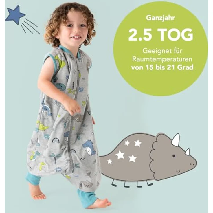 schlummersack Baby Schlafsack mit Füßen 2.5 Tog 80 cm Dino aus Modal | Schlafsack mit Beinen und verlängerten Bündchen für eine Körpergröße von 80-90cm – Bild 6