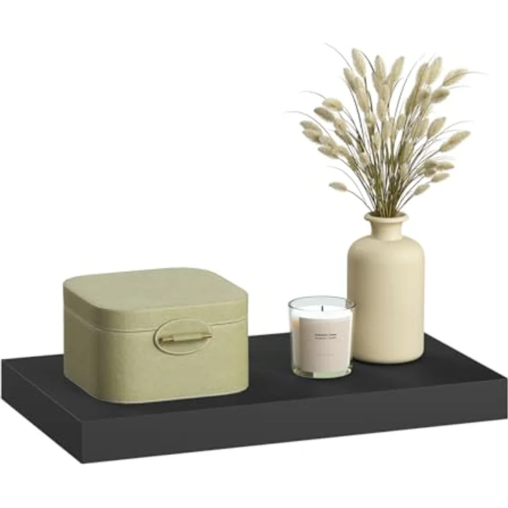 eSituro Wandregal, schwebendes Regal für Wandmontage, Schweberegal Hängeregal Wandbrett im Wohnzimmer Schlafzimmer Küche Badezimmer, schwarz modern, MDF, 50 x 3,8 x 22,9 cm – Bild 2