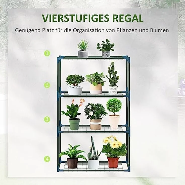 Outsunny Pflanzentreppe Blumenständer, Blumenregal mit 4 Regalböden, kombinierbar (Pflanzenregal, 2 St, Pflanzenständer), für Garten, Balkon, Grün – Bild 4