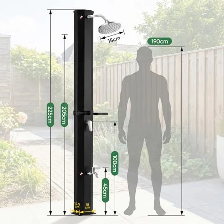 Sekey Solardusche 40L/ 60L Solar Gartendusche Pooldusche Campingdusche bis 60°C Wasser, 40L stromfreie Wassererwärmung, mit Direktanschluss für Gartenschlauch – Bild 6