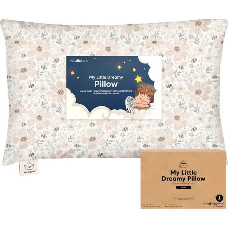 KeaBabies Kinderkissen mit Kissenbezug – 51X35cm Kinderkissen ab 2 Jahren, Waschbares, Weiches Bio-, zum Schlafen, Großes (Flora Vale)