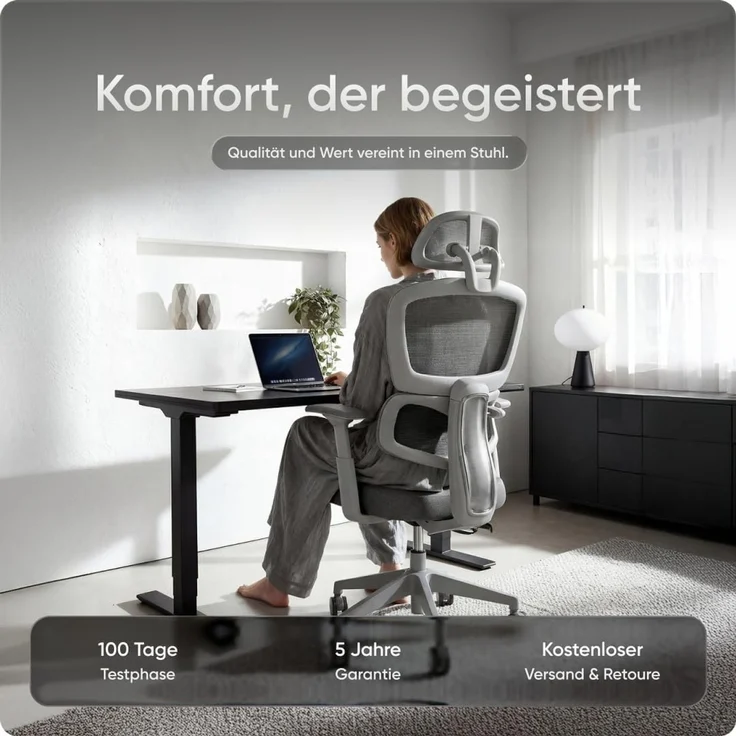 DESKSPACE Move - Premium Ergonomischer Bürostuhl - Höhenverstellbare Rückenlehne - Grau – Bild 2