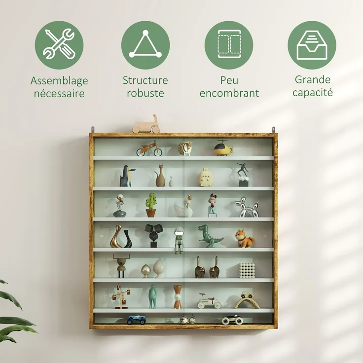 Wandvitrine für Sammlerstücke, 80 x 9,5 x 83 cm, 6 höhenverstellbare Böden, 2 Glasschiebetüren – Bild 8