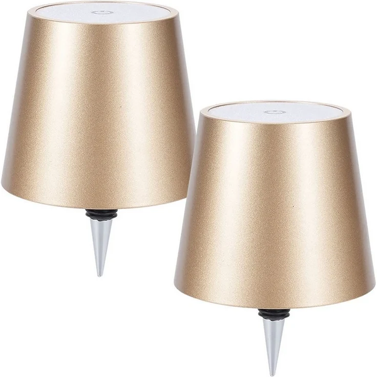 shop'n smile ideoon LED Tischleuchte Akku Flaschenlampe dimmbar LEDs in 3 Lichtfarben Ø 10,5 x14,5 cm Touch, LEDs mit 3 auswählbaren Lichtfarben, Kaltweiss / Warmweiss / Naturweiss, USB-C-Aufladung inkl. Kabel, Metall-Lampenschirm, in Gold – Bild 2