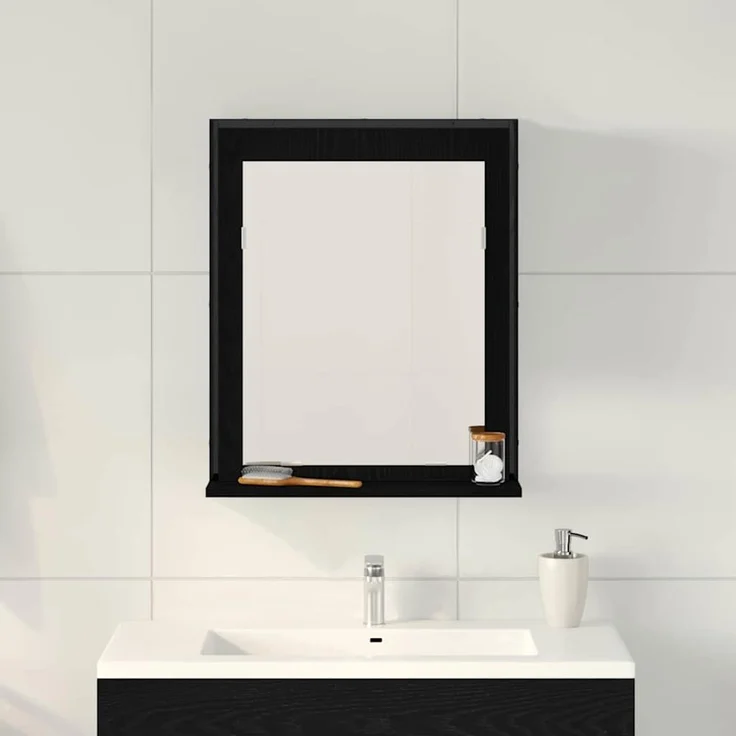 vidaXL Spiegel mit Regal Schwarz Eichen-Optik 50 x 12 x 60 cm 862222 – Bild 3