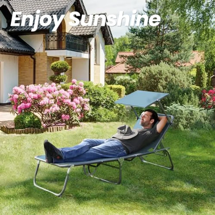 Homecall Sonnenliege mit Dach, schnell trocknender Schaumstoff, XXL, 200x70 cm - (Blau) – Bild 3