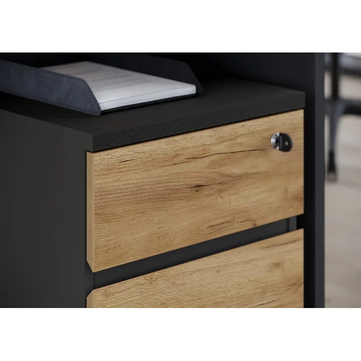 Germania Rollcontainer 4264-549 GW-Lissabon, in Graphit/Eiche, griffloses Design, 41 x 60 x 50 cm (BxHxT)