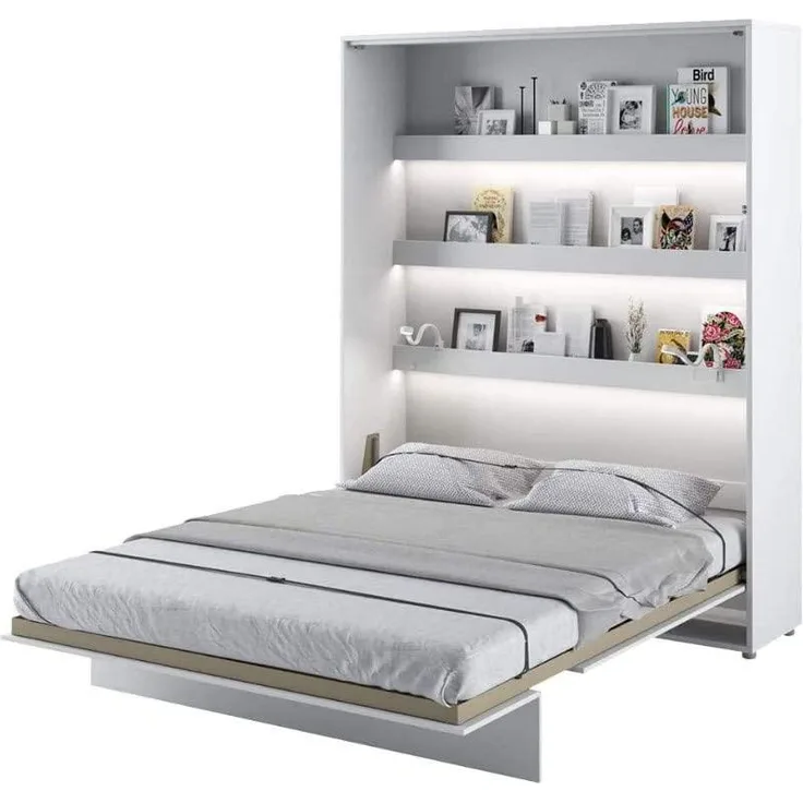 Schrankbett Bed Concept, Wandklappbett mit Lattenrost, V-Bett, Wandbett Bettschrank Schrank mit integriertem Klappbett Funktionsbett (BC-12, 160 x 200 cm, Weiß/Weiß, Vertical)